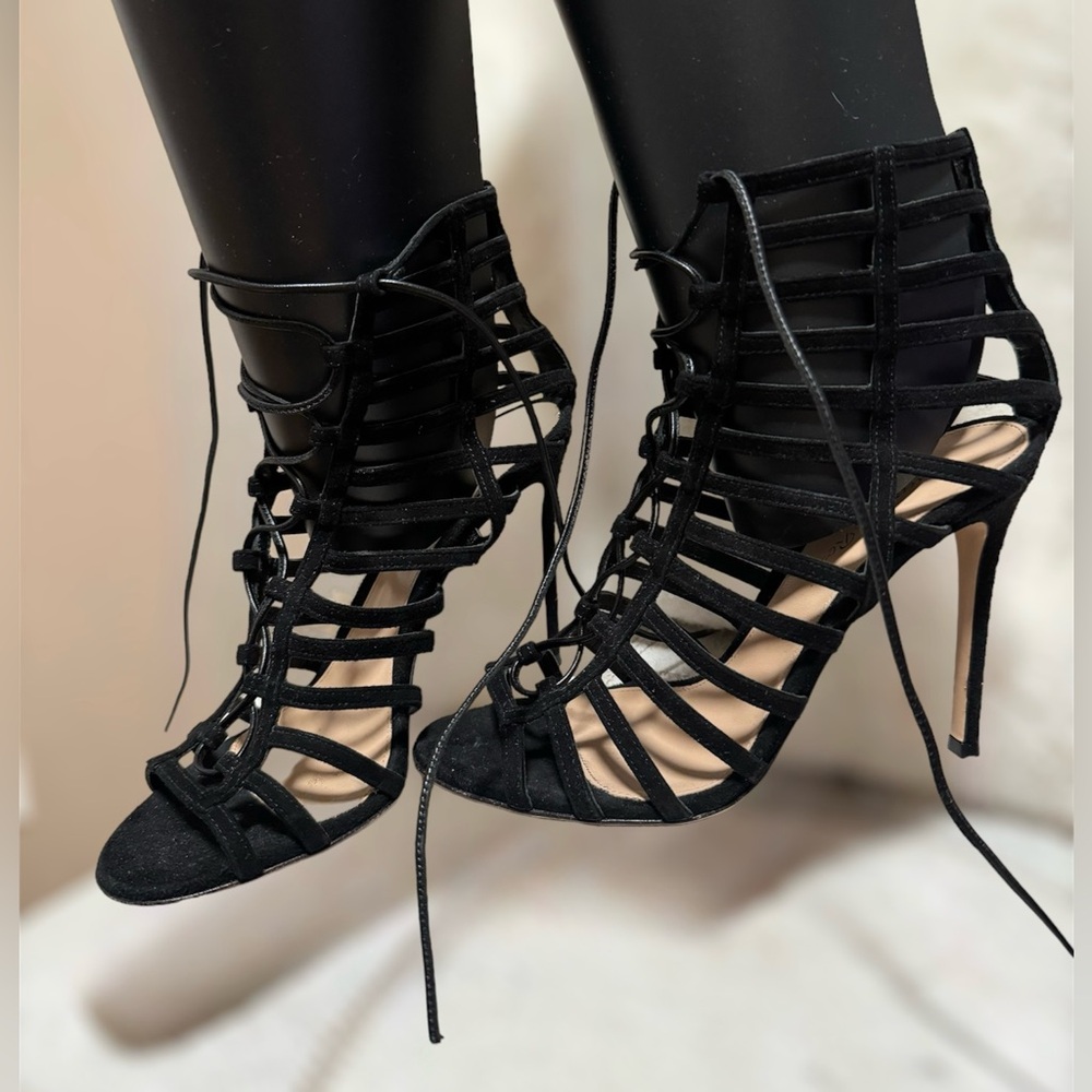 Gianvito Rossi Black Suede Caged Lace Up Sandals Size 37